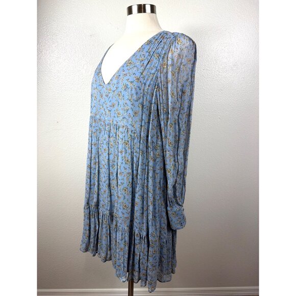 Sézane Aurena Mini Dress Vintage Blue Praire FR 46/US 14 Romantic Boho - Picture 11 of 16